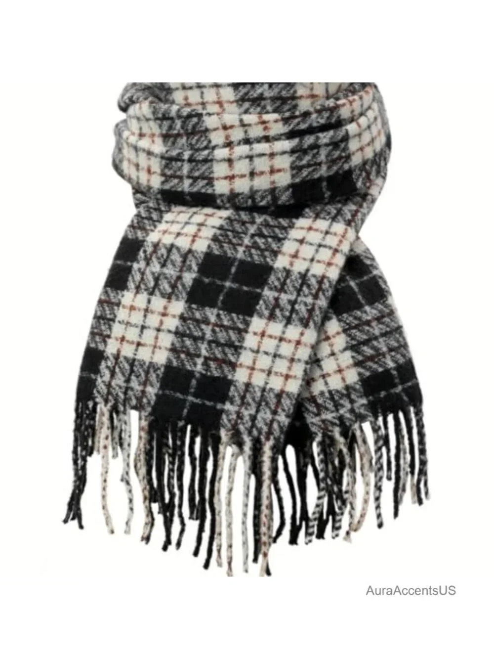 Oversized Plaid Winter Scarf Shawl Wrap Tassel Cashmere Feel Blanket Scarf